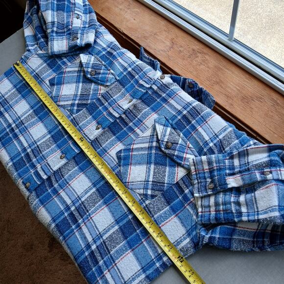 Canyon Guide Juneau Flannel Shirt 2X blue white plaid LS well worn warm soft - Picture 10 of 14